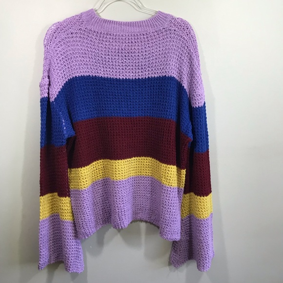 Cozy Striped Pullover Sweater Bell Sleeves - Picture 8 of 8